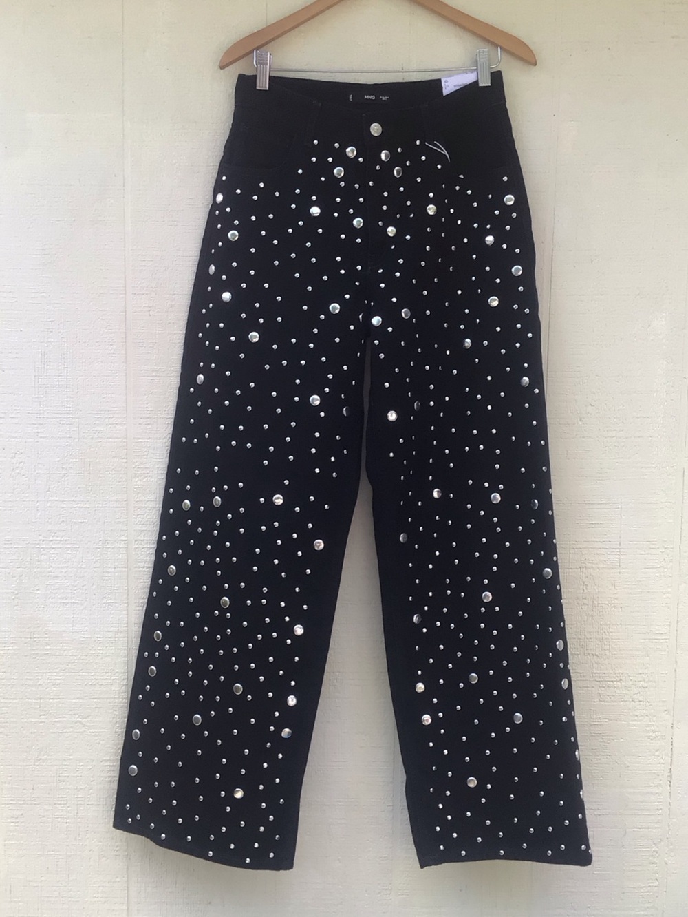 Mango studded black straight leg flared jeans